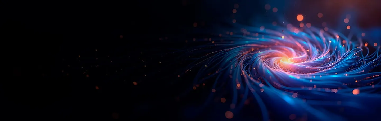 Glowing data vortex on dark digital background